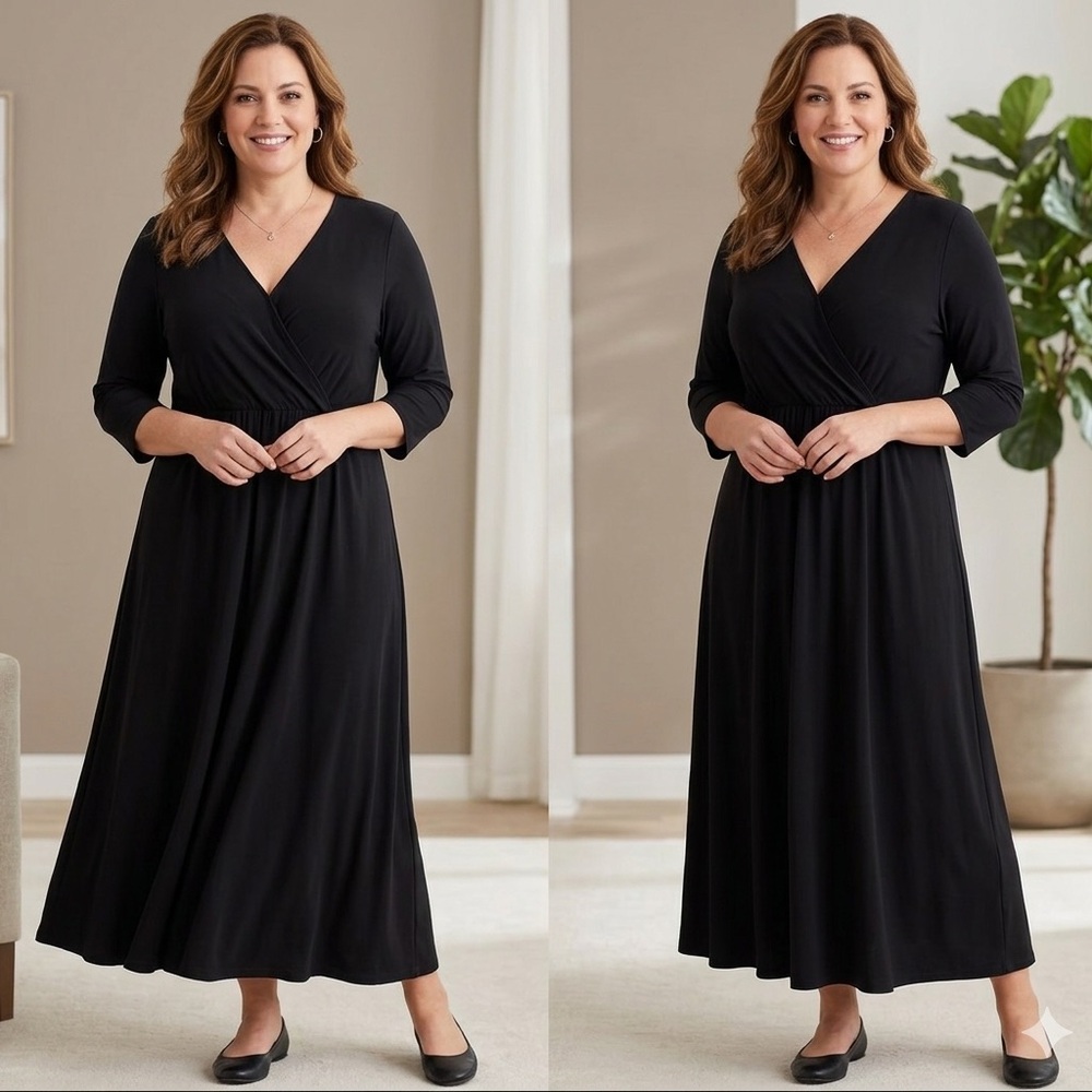 Love Squared | Black V-Neck Long Sleeve Maxi Gown Size 1X
